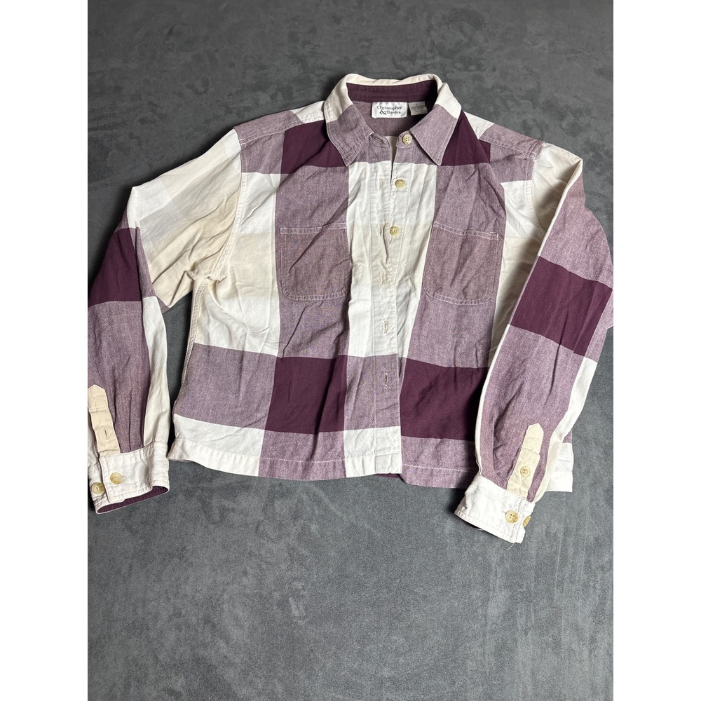 Cottagecore Purple Buffalo Plaid Cotton Button Down Shirt Large